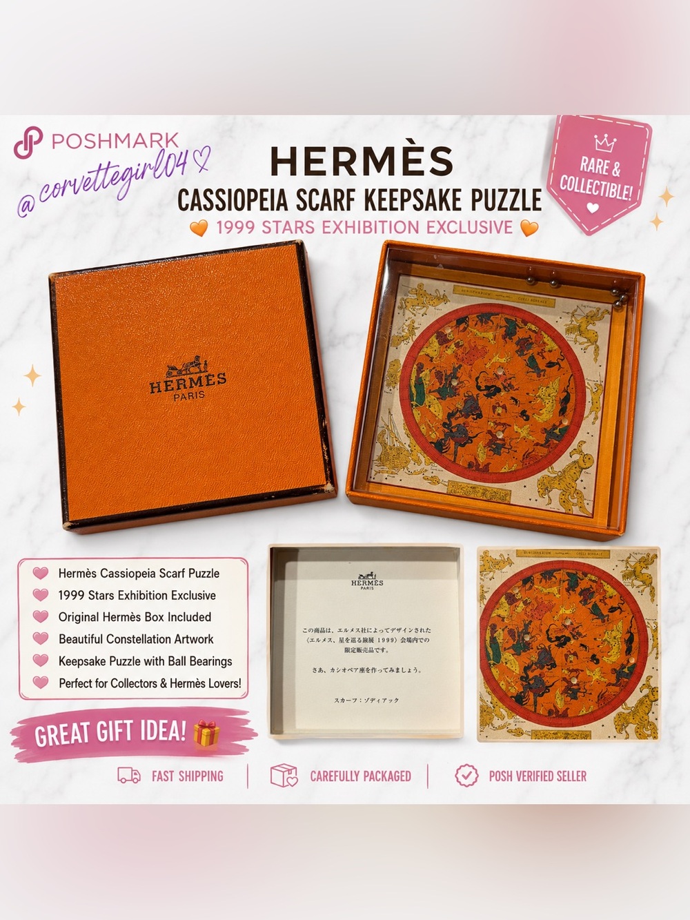 1999 Hermès Cassiopeia Scarf Keepsake Puzzle - to the matching scarf.